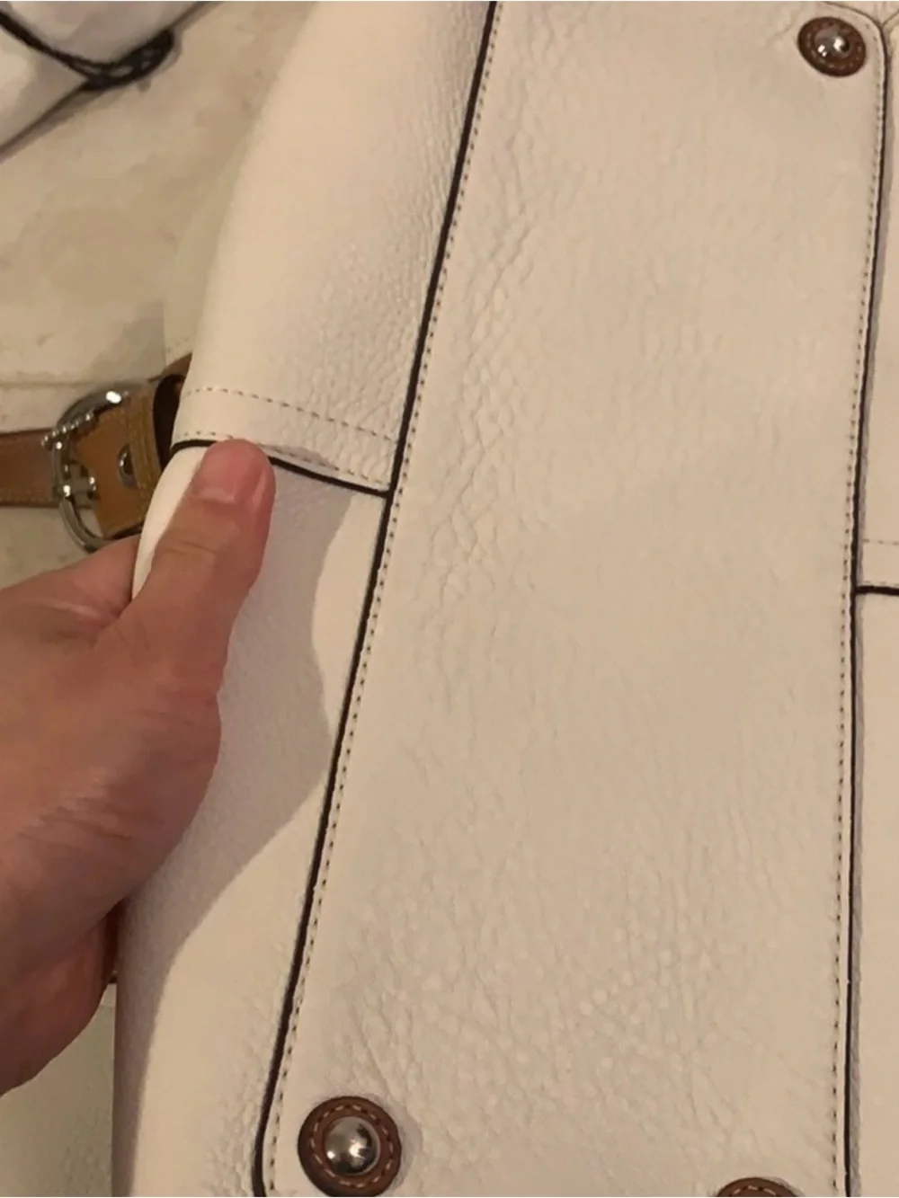 Coach White Leather Tote with Tan Trim and Matching Wallet